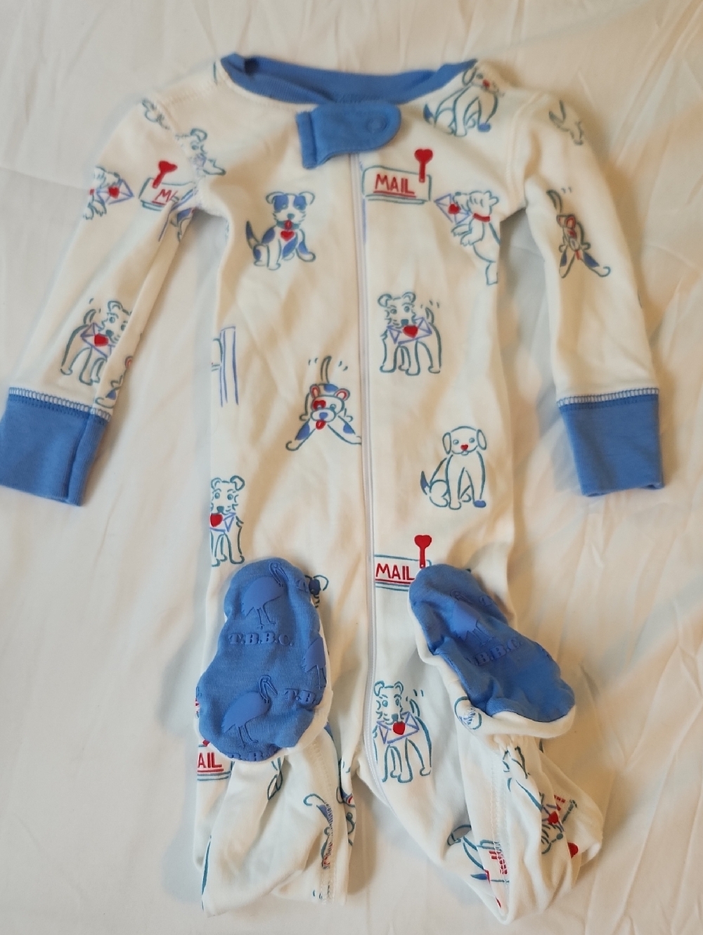 Tbbc Blue & White Puppy Print One-Piece Pajamas for Kids